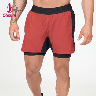 OEM Custom Logo Solid Color Men Summer Breathable Drawstring Waist 2 в 1 спортивные шорты
