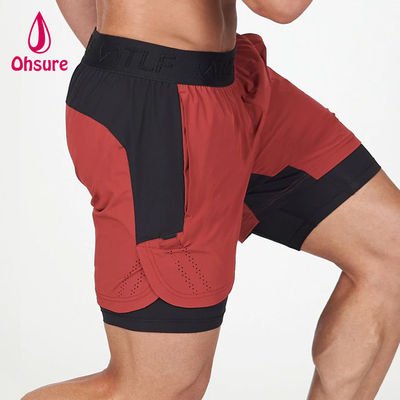 OEM Custom Logo Solid Color Men Summer Breathable Drawstring Waist 2 в 1 спортивные шорты