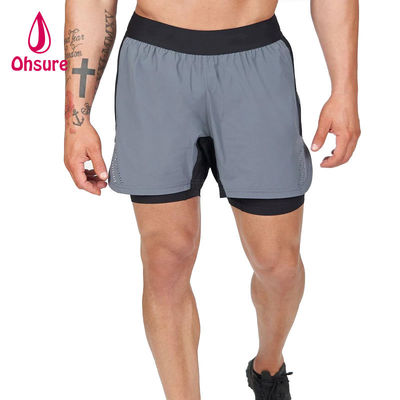 OEM Custom Logo Solid Color Men Summer Breathable Drawstring Waist 2 в 1 спортивные шорты