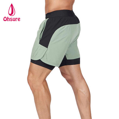 OEM Custom Logo Solid Color Men Summer Breathable Drawstring Waist 2 в 1 спортивные шорты