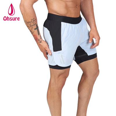 OEM Custom Logo Solid Color Men Summer Breathable Drawstring Waist 2 в 1 спортивные шорты