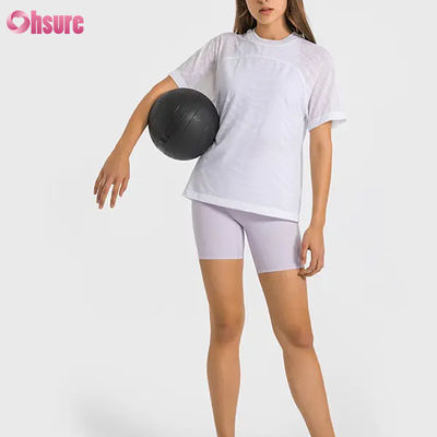 Оптовая настройка логотипа Быстросухие Дыхательные спортивные футболки Jacquard Фитнес короткий рукав Йога верхняя женщина короткая длина спортзал футболки