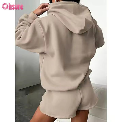 F240140 Женский комплект из двух частей: худи с длинными рукавами и однотонные спортивные шорты. Весенняя одежда для женщин