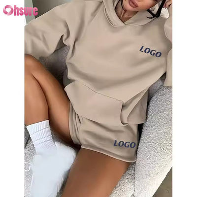 F240140 Женский комплект из двух частей: худи с длинными рукавами и однотонные спортивные шорты. Весенняя одежда для женщин