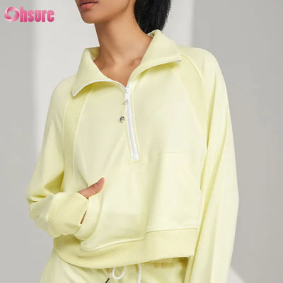 Custom Logo New Fashion Solid Color Pocket Pullover Half Zip Up Leisure Sports Fitness Sweatshirt OEM Высокое качество для женщин