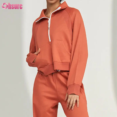 Custom Logo New Fashion Solid Color Pocket Pullover Half Zip Up Leisure Sports Fitness Sweatshirt OEM Высокое качество для женщин