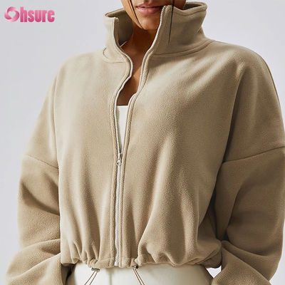Высококачественный логотип поддержки Top Hoodie Женщины фитнес спортивная одежда Осень длинные рукава шерсть Теплое полное Zip Crop Hoodies