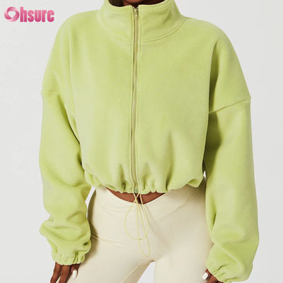 Высококачественный логотип поддержки Top Hoodie Женщины фитнес спортивная одежда Осень длинные рукава шерсть Теплое полное Zip Crop Hoodies