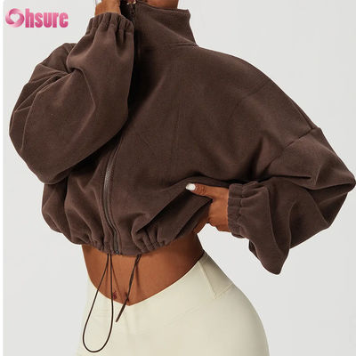 Высококачественный логотип поддержки Top Hoodie Женщины фитнес спортивная одежда Осень длинные рукава шерсть Теплое полное Zip Crop Hoodies