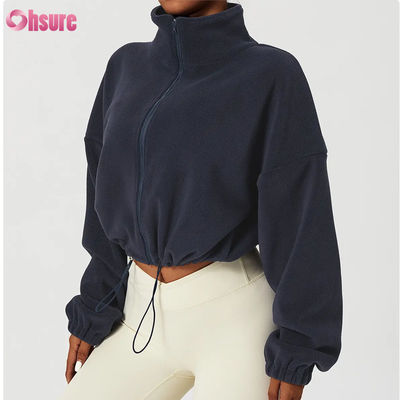 Высококачественный логотип поддержки Top Hoodie Женщины фитнес спортивная одежда Осень длинные рукава шерсть Теплое полное Zip Crop Hoodies