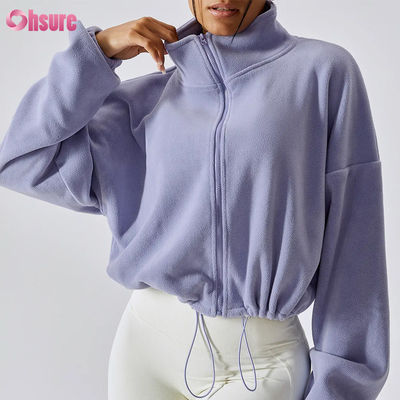 Высококачественный логотип поддержки Top Hoodie Женщины фитнес спортивная одежда Осень длинные рукава шерсть Теплое полное Zip Crop Hoodies