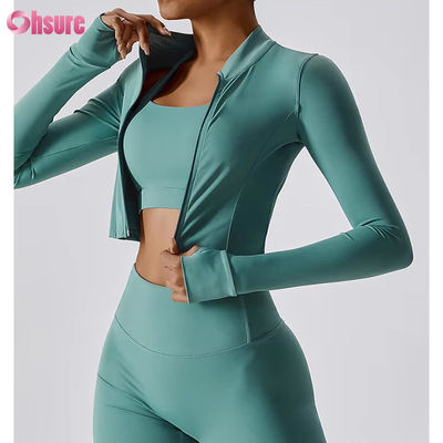 Slim Fit Full Zipper Nylon/Spandex 230GSM Фитнес Спортивные кроссовки длинные рукава Custom Logo Zipper спортивная одежда для женщин