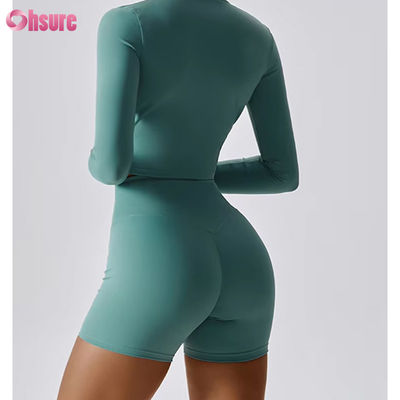 Slim Fit Full Zipper Nylon/Spandex 230GSM Фитнес Спортивные кроссовки длинные рукава Custom Logo Zipper спортивная одежда для женщин