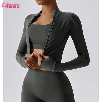 Slim Fit Full Zipper Nylon/Spandex 230GSM Фитнес Спортивные кроссовки длинные рукава Custom Logo Zipper спортивная одежда для женщин