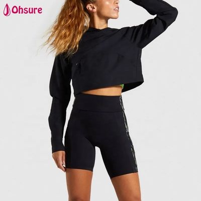 Женский спортивный укороченный топ из хлопка Custom Super Soft Fitness с круглым вырезом, черные худи для спортзала, пуловер с капюшоном